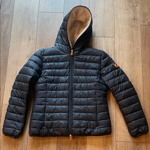 Save The Duck Black Puffer Jacket with Hood